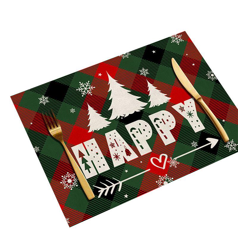 Winter Christmas Placemat with Scottish Checkered Print for Family Gatherings Dining Table Insulation Mat Christmas Decoration 4PC-32X42cm
