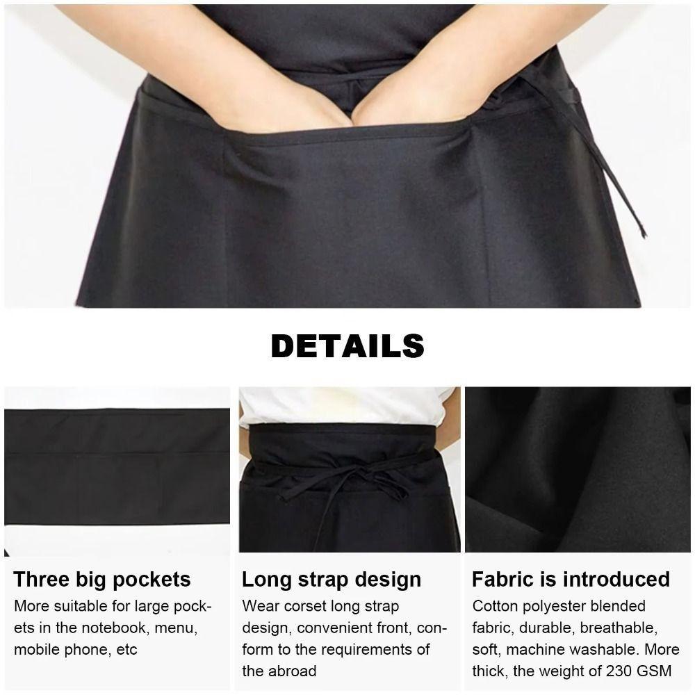 Unisex Waist Apron 3 Pockets Waiter Half Waist Apron New Short Half Waist Apron Restaurant Waiters
