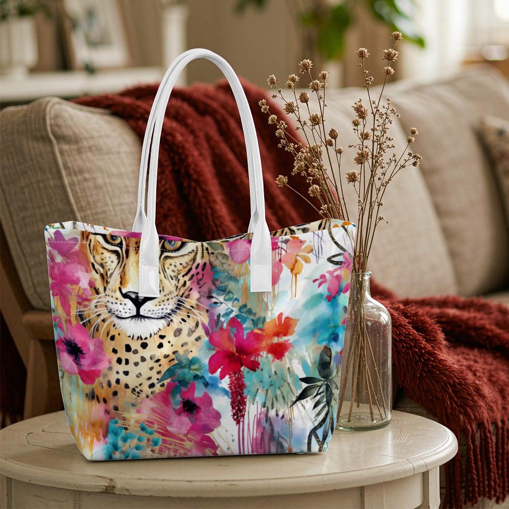 Floral Leopard Print Women Tote Daily Casual Shoulder Bag Stylish Lightweight Shopping Handbag