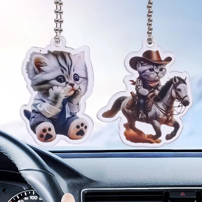 Pingente Acrílico em Forma de Gato Pendurado no Espelho Retrovisor do Carro Pingente de Gato Fofo com Cordão Acessórios de Decoração de Interior Automotivo Presentes