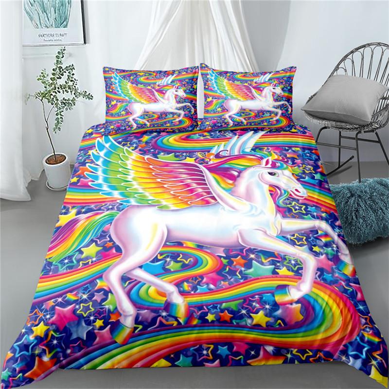 

Featured Smile Unicorn Pink Princess Duvet Cover Set King Queen Full Twin Size Bed Linen Set 135x200cm