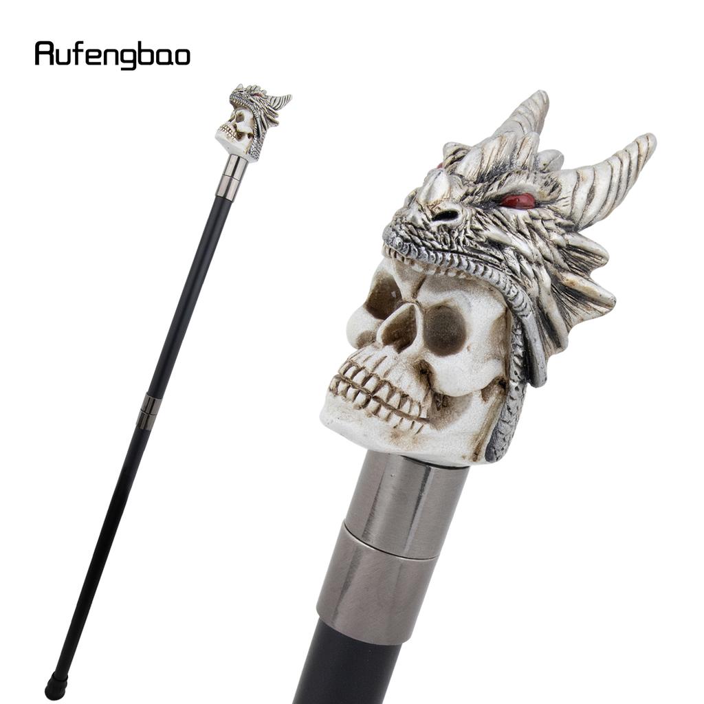 Silver Resin Skull Dragon Head Walking Cane Fashion Decorative Steel Stick Gentleman Elegant Cosplay Cane Knob Crosier 94cm