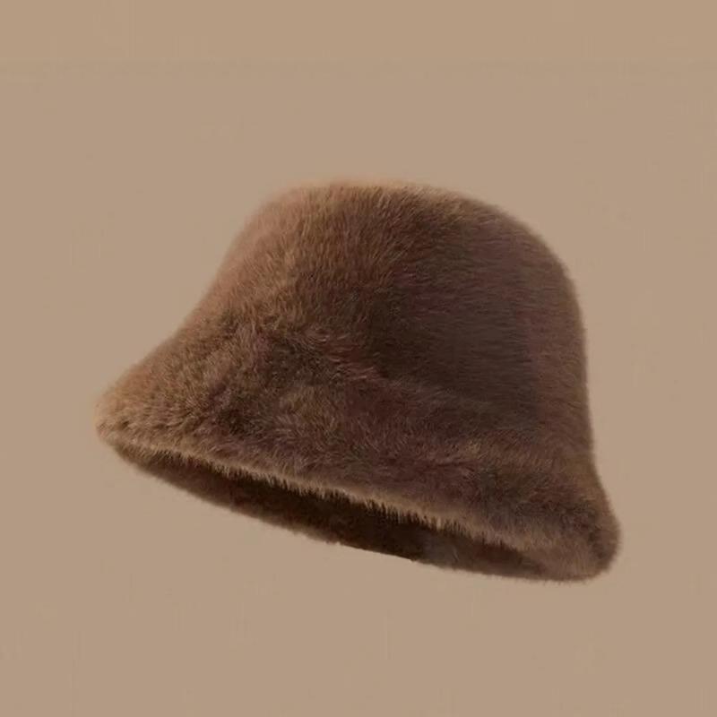 1 Fluffy Fur Fisherman Hat for Women Winter Plush Ear Protection Cap Windproof Warm Bucket Hat for Outdoor Cycling Hiking Travel