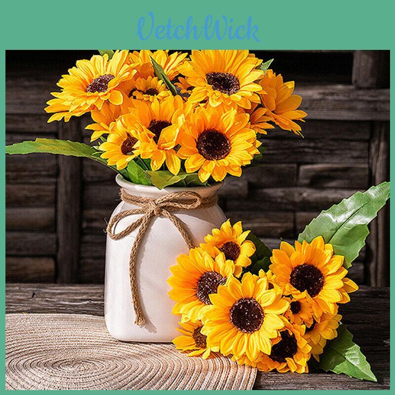 Artificial Sunflower Silk Flowers Wedding Floral Decor 7 Branches 13 Heads