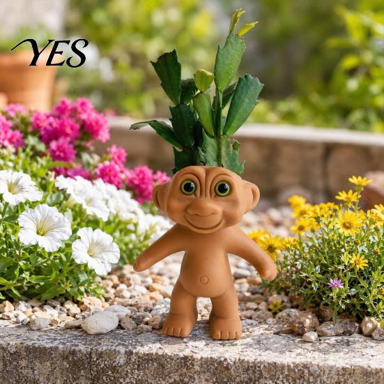 Resin Flower Pot Cute Troll Planter, Decorative Flowerpot, Novelty Plant for Succulents Indoor Outdoor Decoration, Unique Gift Idea Planter