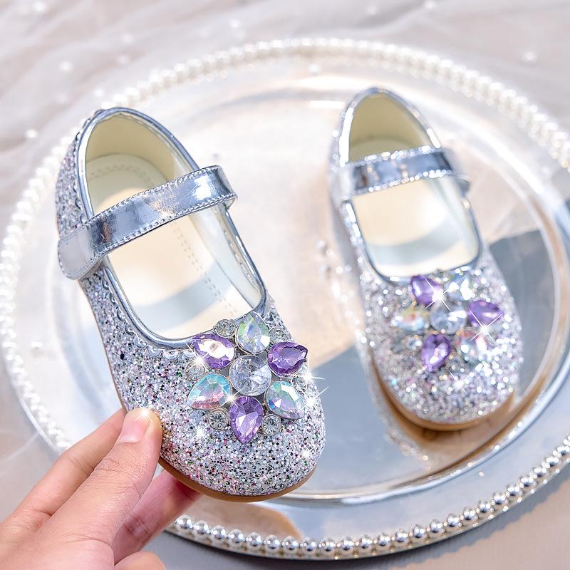 2025 Autumn Girls' Round Toe Rhinestone Princess Dance Shoes with Soft Sole