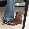 Bottines Compensées en Cuir Verni pour Femmes Chaussures Élégantes à Bout Pointu Talons Compensés Mode Escarpins de Soirée pour Dames Zapatos Mujer