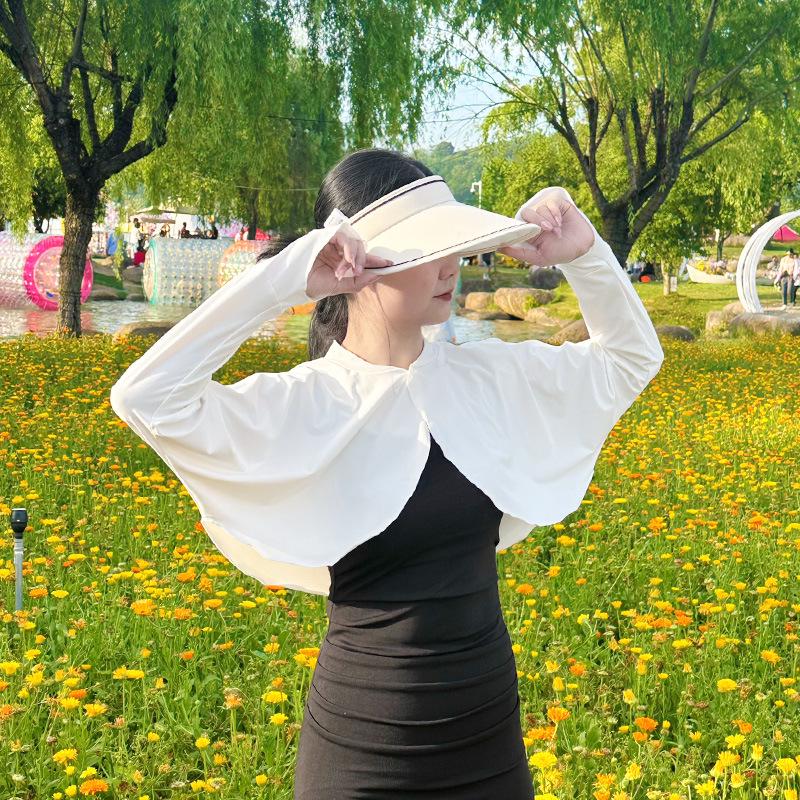 Ice Silk Women's Stand-Collar Sun Protection Shawl with UV Arm Sleeves for Summer Driving & Outdoor Cycling