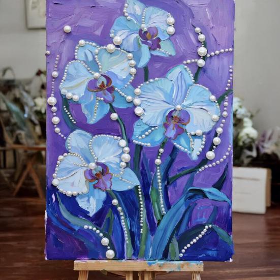 Faux Pearl Painting DIY Kit Easy Intuitive Craft Flower Pattern Painting with Pre-Printed Canvas