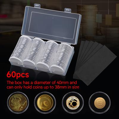 60Pcs Clear Coin Capsule Holder Case 17/38mm Transparent Coin Cases Commemorative Container Coin Storage Box Collection Supplies