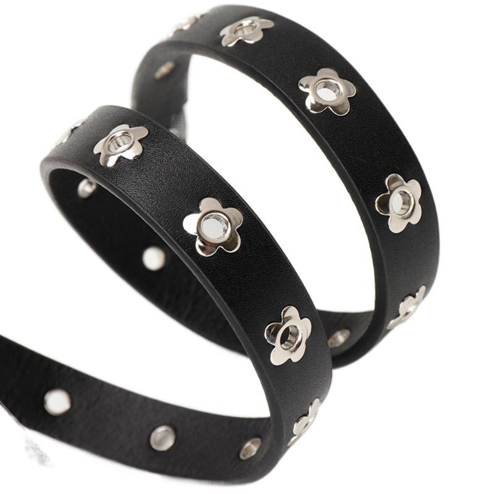 Korean Style Flower Rivet Belt Punk Thin Waist Strap Personality PU Leather Waistband  Ladies