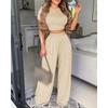YYFS Pantaloni da donna alla moda casual, estivi e primaverili, tinta unita, con stampa, a maniche corte, con scollo a V