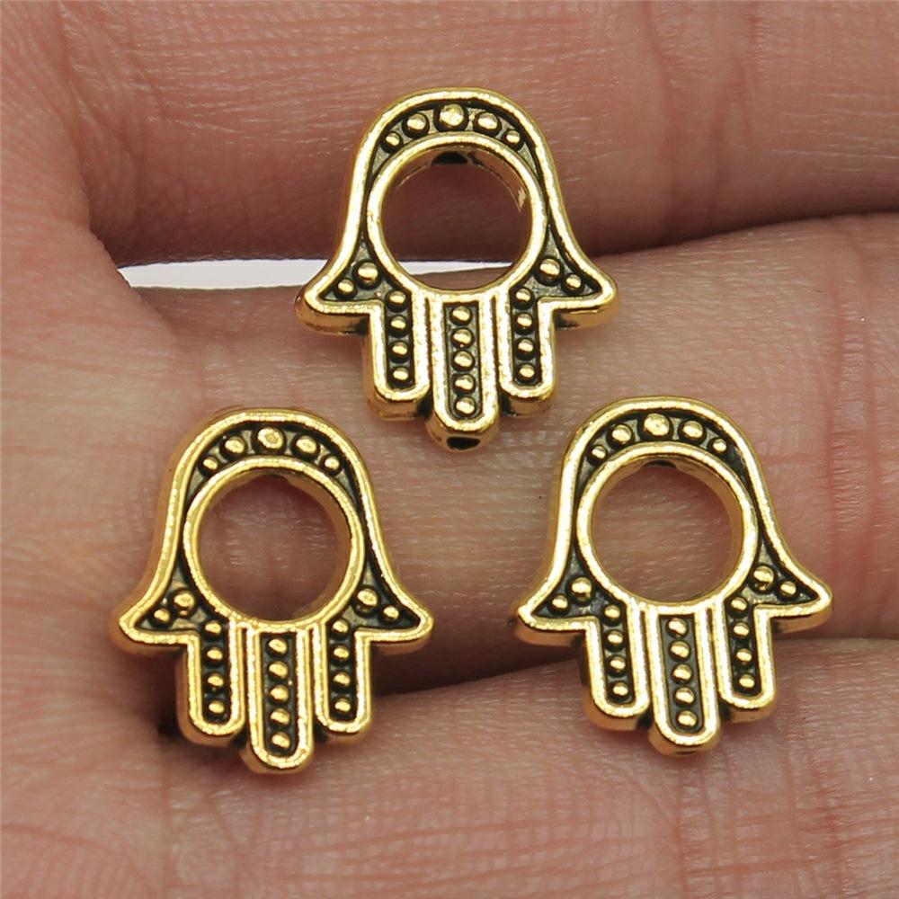 10pcs Fatima Hand Hamsa Palm Protection Tibetan Bronze Silver Color Pendants Antique Making DIY Handmade Craft