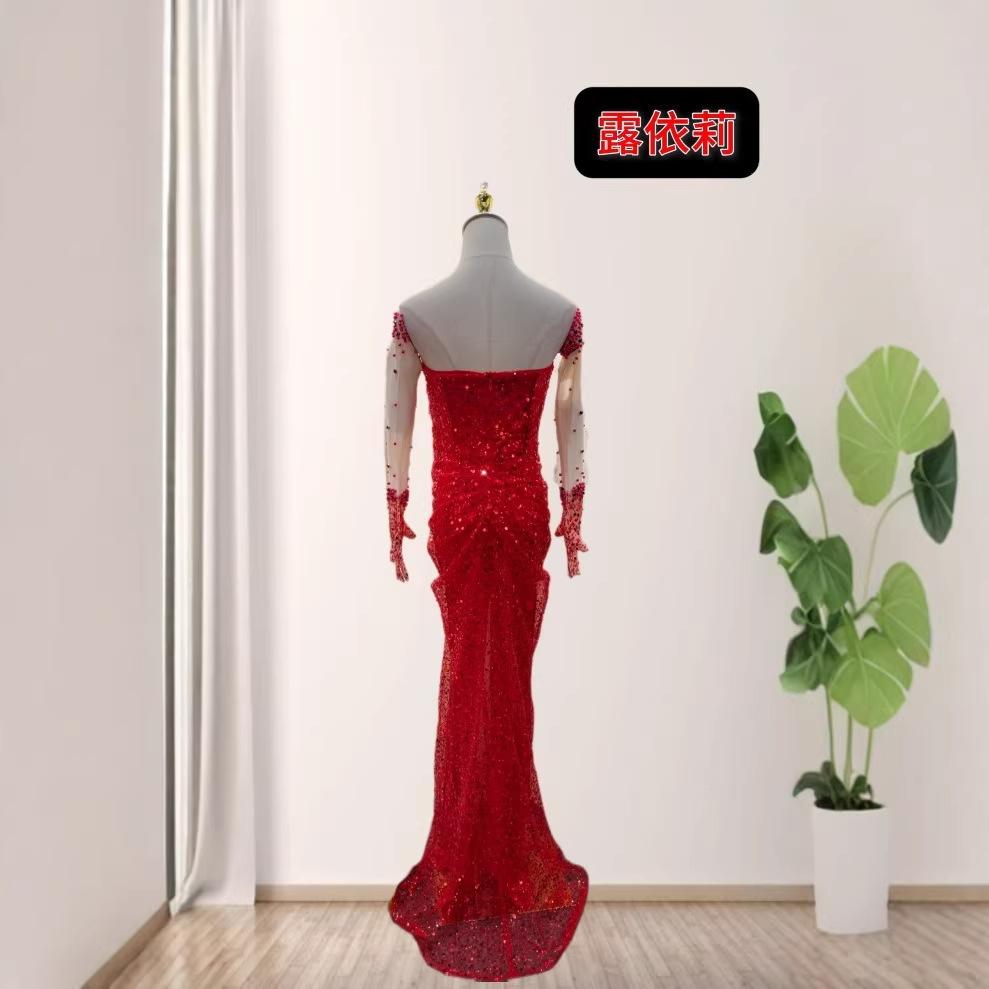 European and American sequins heavy industry sexy tube top bubble beads nailed diamond mesh slim banquet evening dress dress