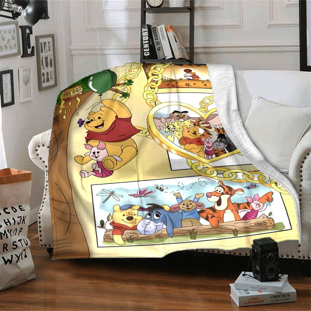 Winnie Pooh Adventure Flannel Blanket Super Soft Warm Cozy Blanket For Sofa Bed Office Travel Allseason Home Decor Gift