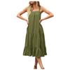 Ladies Casual Sexy Solid Color Suspender Loose Layered Pleated Beach Dress