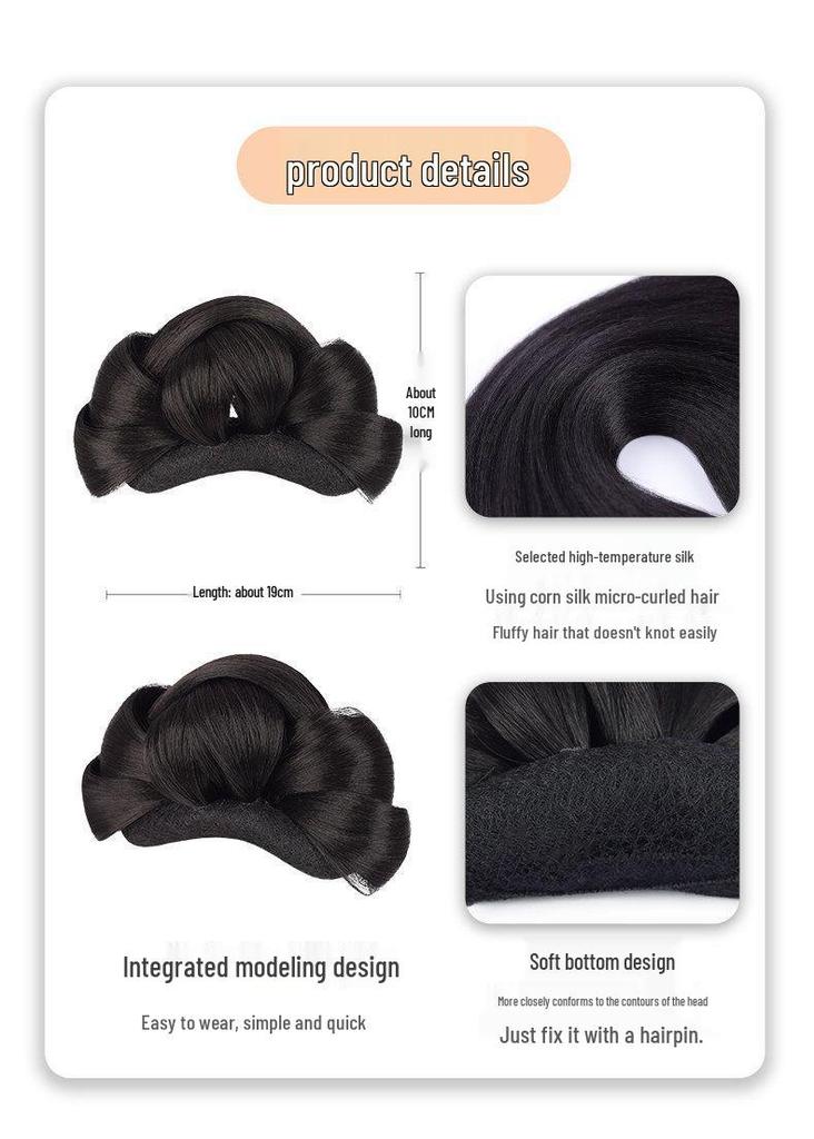 Ancient Style Hanfu Wig Bun with Full Hair Strand Updo Hairstyle Headwear Set
