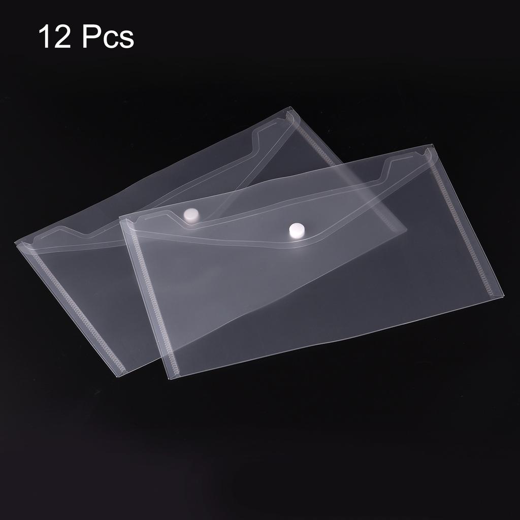 12Pcs A4 Size Plastic File Folders Clear Envelopes Document Organizer with Snap Button PP File Bags for Home Office Stationery