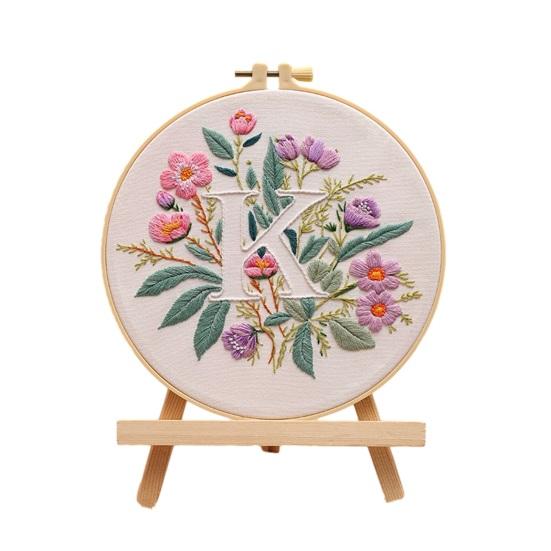 Floral Letter Embroidery Kit A To Z Embroidery Starter Kit with Hoop Fabric