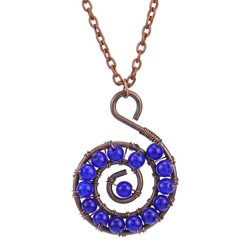

Vintage Handmade Wrapped Natural Crystal Bead Spiral Necklace Crystal Stone Conch Pendant N107 ляпіс-лазур кольору