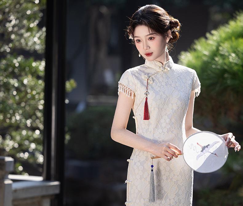 Champagne engagement cheongsam women's new Chinese summer sexy daily dress 1011 new improved young model