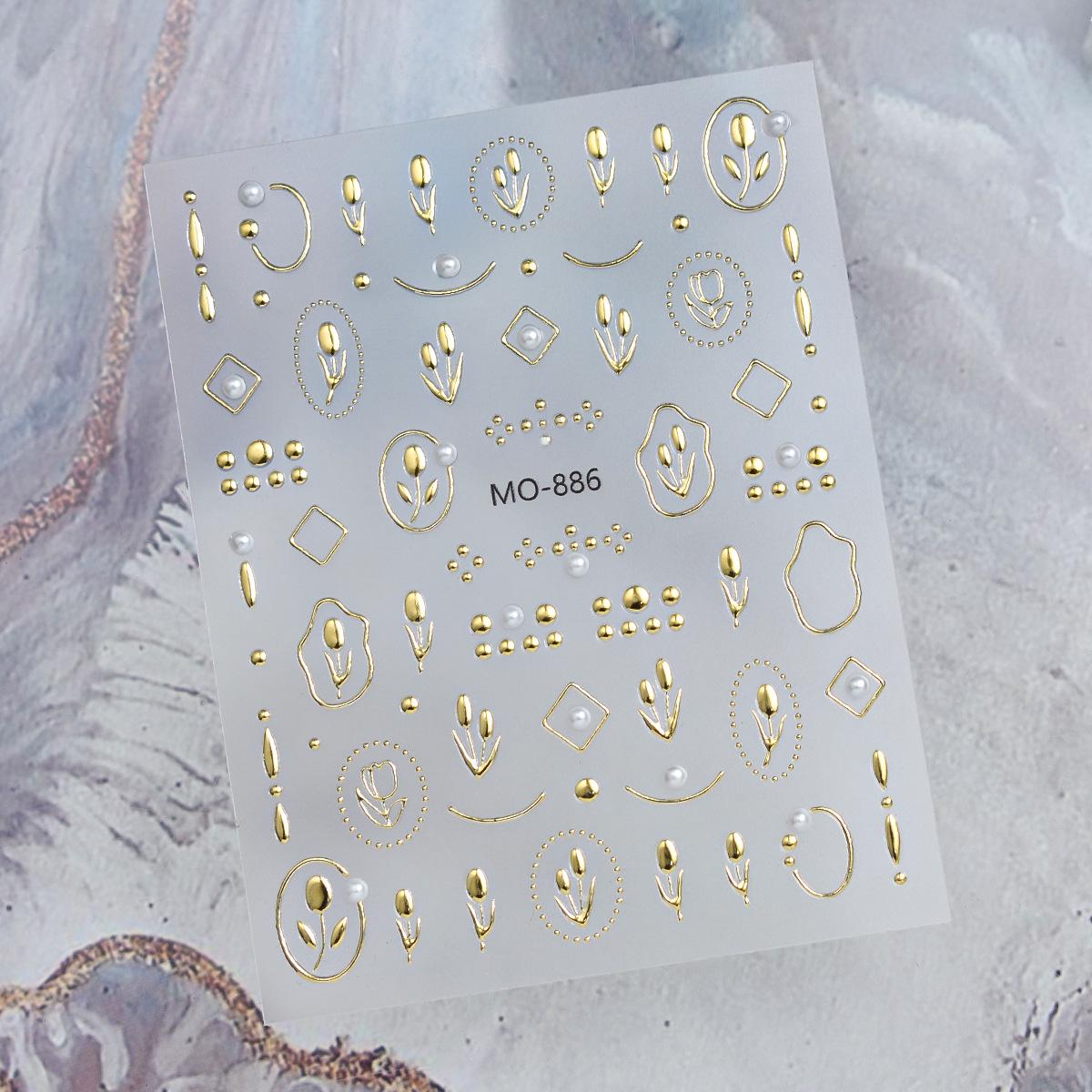 Tulip Embossed Pearl Crystal 3D Gilded Metal Frame Nail Art Sticker.