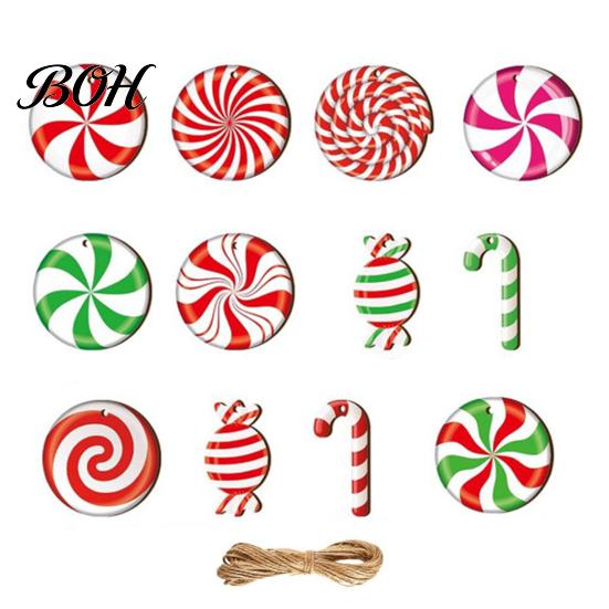 DIY Craft Ornaments 12/24/36Pcs Candy Cane Christmas Ornaments, Wooden Xmas Tree Decor with Red Green Indoor Holiday Home Striped Color, Hanging