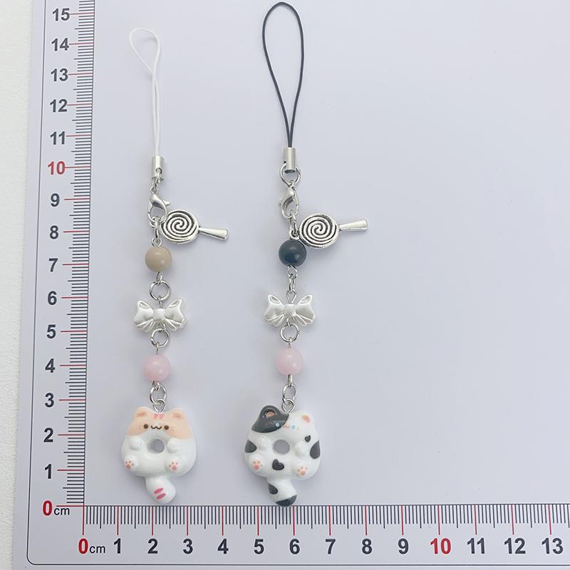 Kawaii Keks Kätzchen Handyband Cartoon Katze Perlen Handykette Paar Schlüsselanhänger Kamera Kopfhörerhülle Anhänger