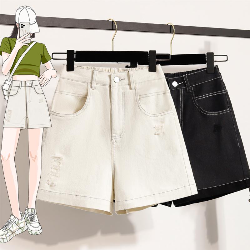 DIMANAF Plus Size Women Shorts Pants Summer Loose Jeans Short Basic High Waist Solid Pants Elastic Waist Maxi