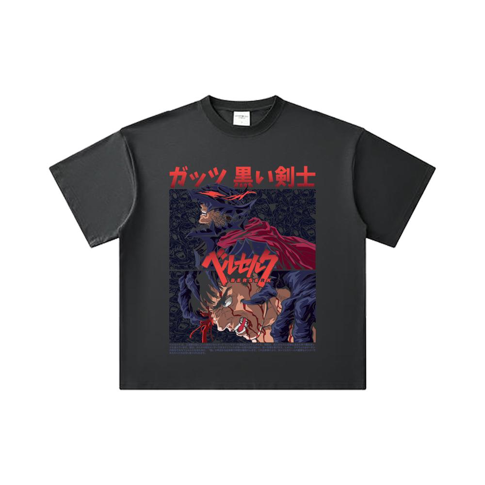 260 GSM Double Yarn 32 Count 100% Cotton Berserk V5 Print Unisex Heavy Cotton T Shirt