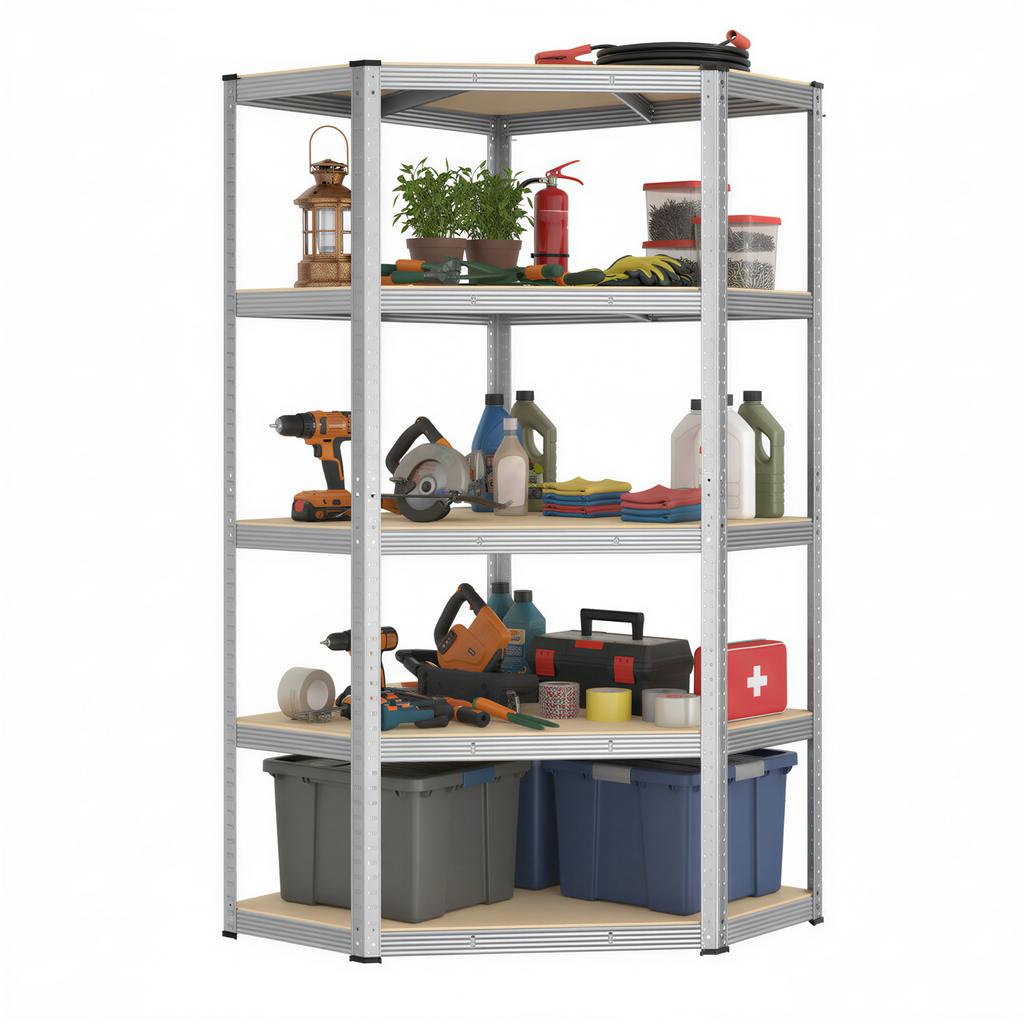 SONGMICS GLR080E01 Corner Shelving 5 Levels, Heavy Duty Shelf, Metal, Storage Shelf for Garage, Storage Room, Cellar Shelf