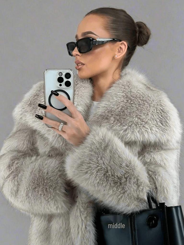 Women's Faux Fur Lapel Coat - Spring European & American Fashion, Loose Fit Hot Style