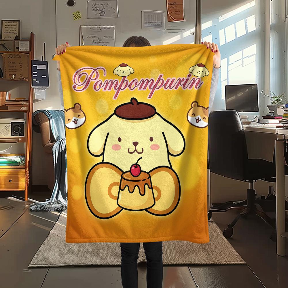 1PC Pompompurin Print Flannel Blanket, High quality All Seasons, Home Decor, Warmth and Comfort, Perfect for Christmas Gifts