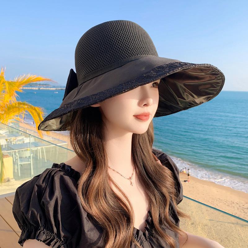 New Hat Women's Knitted Mesh Breathable Bucket Hat Lace Lace Sunscreen Sun Hat Summer Sun Hat