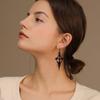 Gothic Punk Earrings Steampunk Black Cross Metal Red Rhinestone Ear Pendant for Women Girl