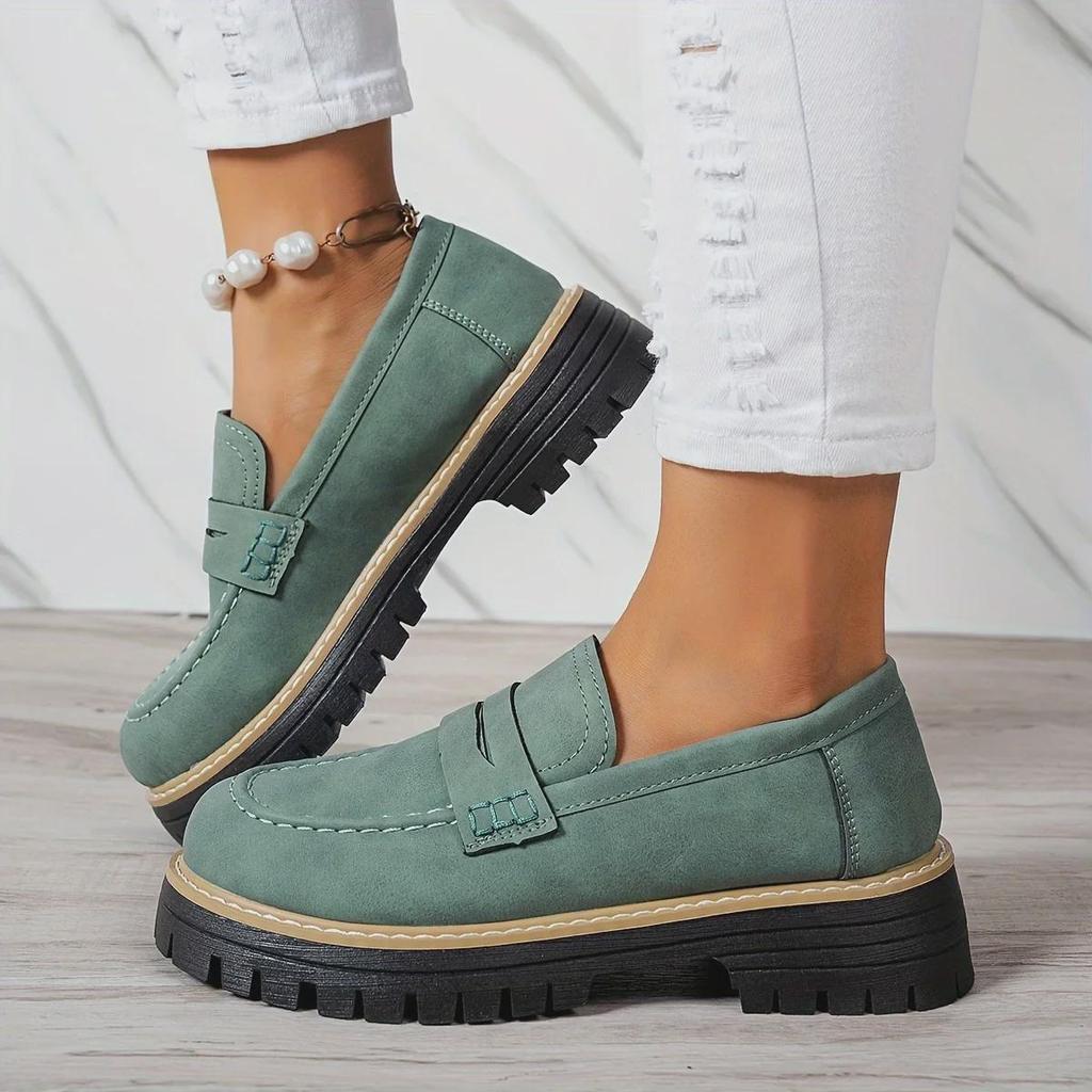 2024 Retro Britischer Stil Damen Loafer: Große Größe, Lässig, Dicke Absätze & Sohlen für Frühling und Herbst