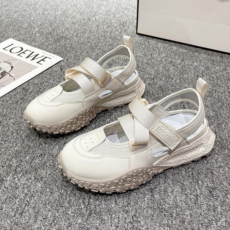 2025 Summer New Mary Jane Retro Ugly Women's Shoes Mesh Cloth Tire Thick Bottom Hollow Sports Sandals Anti-slip Wear Sneakers