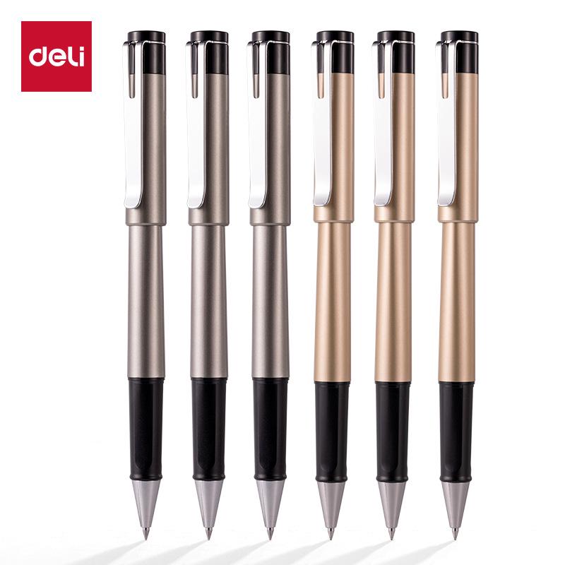 Deli Carbon Fiber Gel Pens: Retractable, Water-Based, Ideal for Students, Business Signatures, Meeting Notes, and Finance.