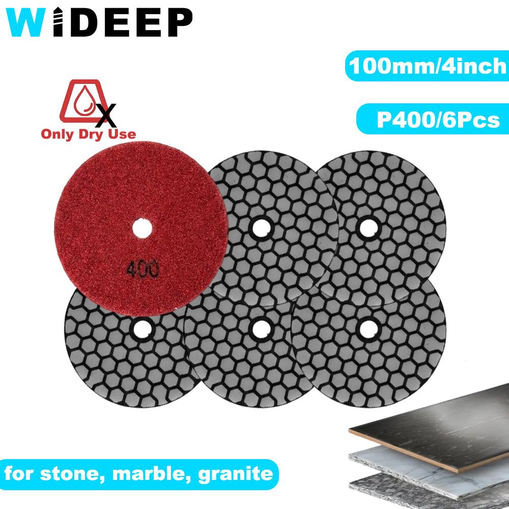 6Pcs 100mm 4inch Dry Polishing Pad Sanding Discs for Marble Granite Ceramic Stone  Angle Grinders Diameter