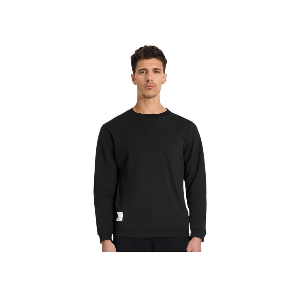 Futter Sport Trend Serie Einfarbig Kleines Logo Pullover Langarm Rundhalsausschnitt Sweatshirt Herren Oberteile Schwarz AWDT073-4