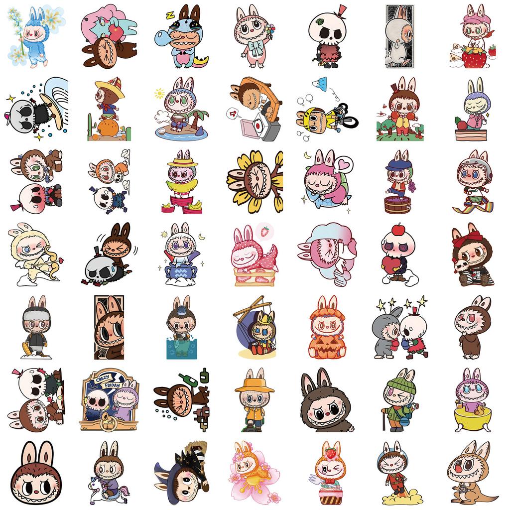 Lot de 10/50 autocollants Labubu mignons, motif dessin animé Kawaii, pour bouteille d'eau, pour enfants et adolescents, en vinyle imperméable, esthétiques, pour ordinateur portable