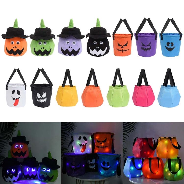 Halloween Candy Basket with LED Light Pumpkin Candy Bags for Thanksgiving Party