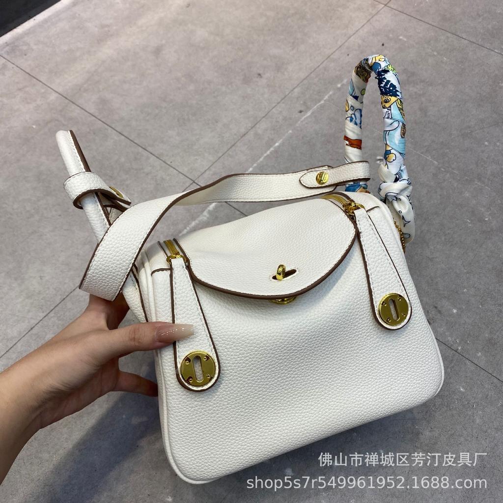 Bag Retro Soft Cowhide Lychee Pattern Portable Shoulder Crossbody Macaron