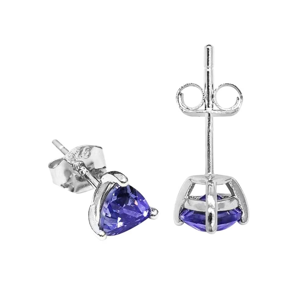 

Серьги-гвоздики с танзанитом, муассанитом, кубическим цирконием, женские серебряные треугольные серьги белый