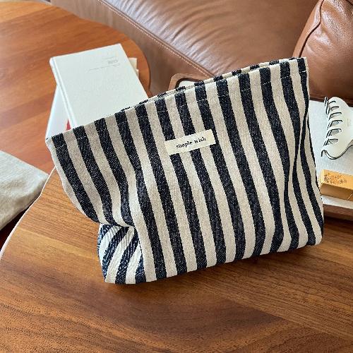 Polka Dot Striped Solid Color Denim Canvas Cosmetic Bag Female Clutch Literary Retro Large Capacity