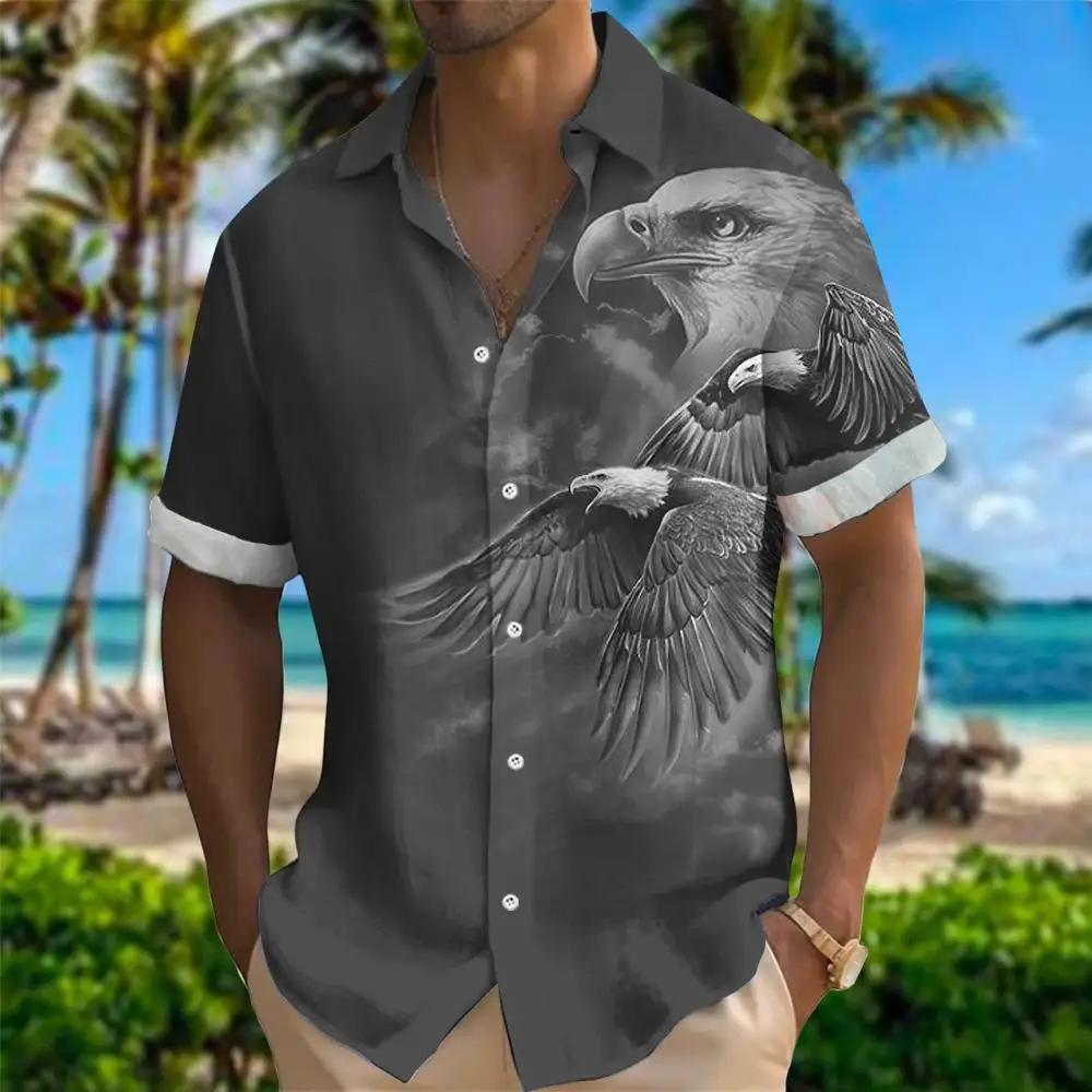 Hawaiian Men's Shirt Animal Print Summer New And Women's Lion Pattern Short Sleeve Loose Large Breathable Top
