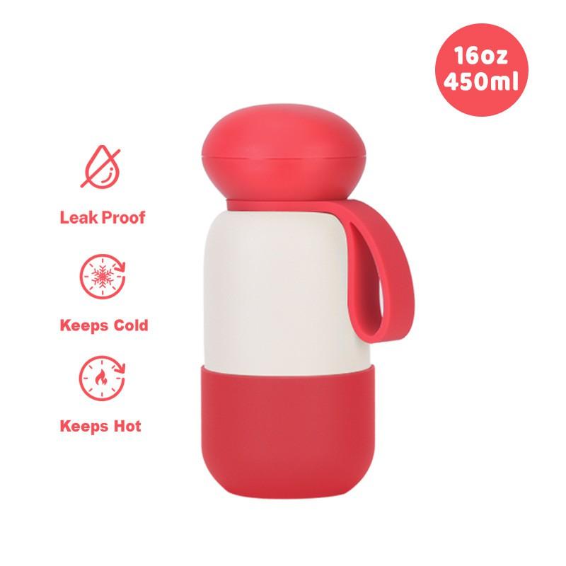 Borraccia da Viaggio Termica Sottovuoto in Acciaio Inossidabile da 450ml con Anello Maniglia per Sport all'Aperto, Ufficio, Campeggio