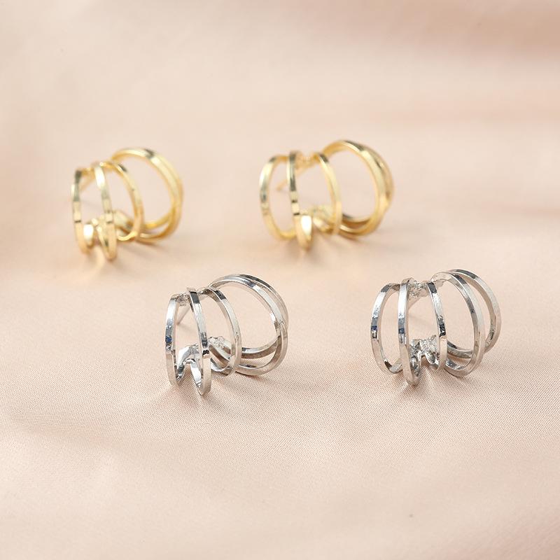 Stylish C-Shaped Multi-Ring Ear Drops with S925 Silver Needle