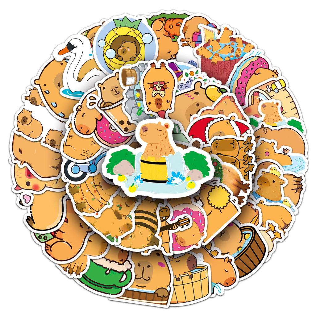 Capybara Suitcase & Laptop Stickers - 50 Waterproof Animal Designs for Travel & Decoration