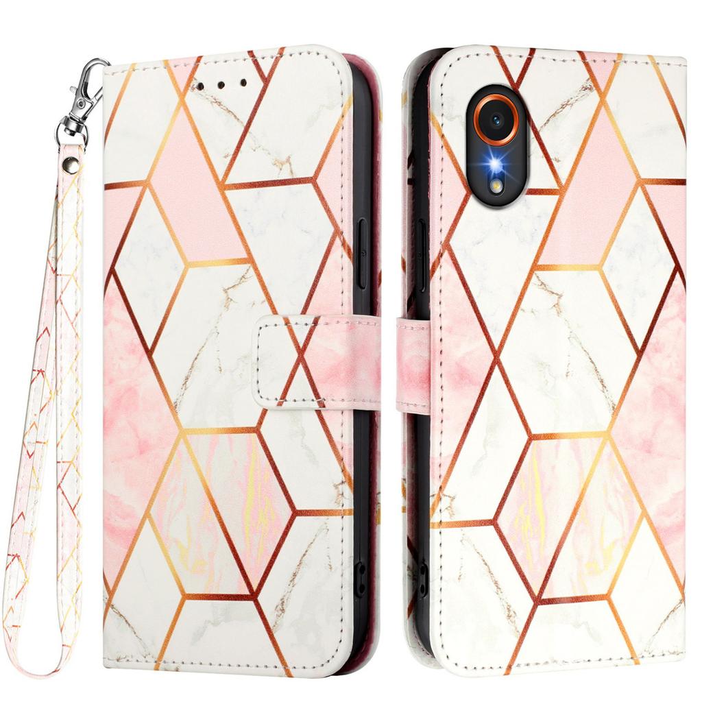 For Samsung Galaxy Xcover7 Case with Strap Marble Pattern Leather Phone Cover Card Holder